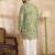 Men green viscose rayon batik embroidered straight kurta sets