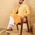 Men's yellow viscose rayon abstract embroidered straight chikankari kurta