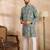 Men green viscose rayon batik embroidered straight kurta sets