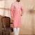 Men pink silk blend ombre embroidered straight kurta sets