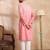 Men pink silk blend ombre embroidered straight kurta sets