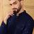 Men's navy blue viscose rayon solid embroidered straight chikankari kurta