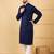 Men's navy blue viscose rayon solid embroidered straight chikankari kurta