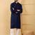 Men's navy blue viscose rayon solid embroidered straight chikankari kurta