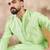 Men green silk blend solid embroidered straight kurta with trouser