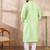 Men green silk blend solid embroidered straight kurta with trouser