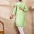 Men green silk blend solid embroidered straight kurta with trouser