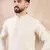 Men off white silk blend solid embroidered straight kurta with trouser