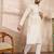 Men off white silk blend solid embroidered straight kurta with trouser