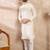 Men off white silk blend solid embroidered straight kurta with trouser