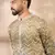 Men green silk blend solid embroidered straight kurta sets