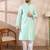 Men blue silk blend solid embroidered straight kurta with trouser