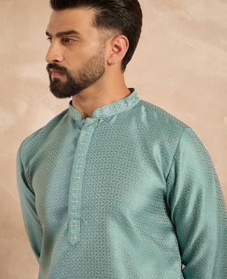 Men green polyester solid embroidered straight kurta sets 1