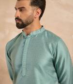 Men green polyester solid embroidered straight kurta sets
