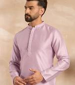 Men lavender polyester solid embroidered straight kurta sets