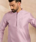 Men lavender polyester solid embroidered straight kurta sets