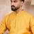 Men yellow silk blend solid embroidered straight kurta with trouser