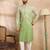 Men green silk blend ombre embroidered straight kurta sets