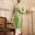 Men green silk blend ombre embroidered straight kurta sets