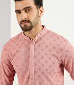 Men's pink viscose rayon embroidered straight sequins kurta