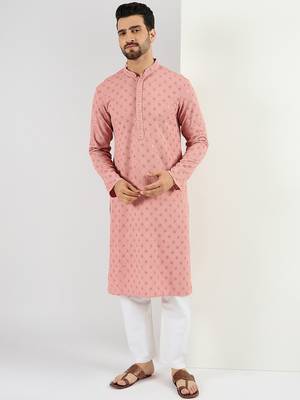 Men's pink viscose rayon embroidered straight sequins kurta 3