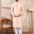 Men peach silk blend solid embroidered straight kurta with trouser