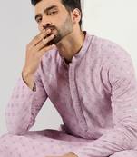 Men purple viscose rayon solid embroidered straight kurta