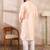 Men peach silk blend solid embroidered straight kurta with trouser
