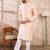 Men peach silk blend solid embroidered straight kurta with trouser