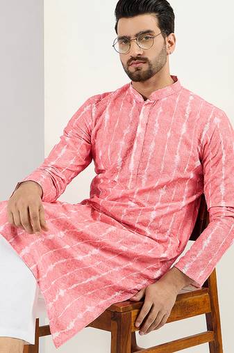 Men peach viscose rayon abstract embroidered chikankari straight kurta