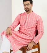 Men peach viscose rayon abstract embroidered chikankari straight kurta