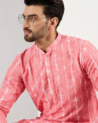 Men peach viscose rayon abstract embroidered chikankari straight kurta 2
