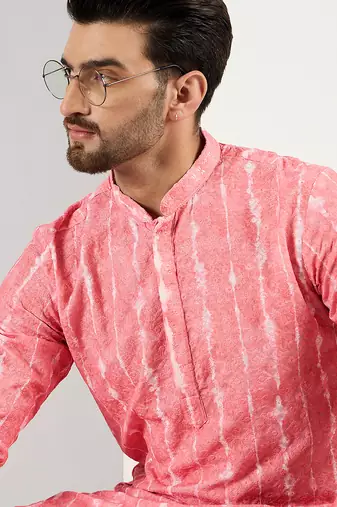 Men peach viscose rayon abstract embroidered chikankari straight kurta