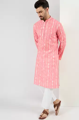 Men peach viscose rayon abstract embroidered chikankari straight kurta