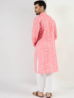 Men peach viscose rayon abstract embroidered chikankari straight kurta 4
