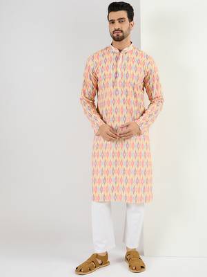 Men yellow viscose rayon abstract embroidered chikankari straight kurta 1