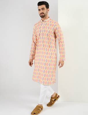 Men yellow viscose rayon abstract embroidered chikankari straight kurta 3