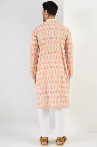 Men yellow viscose rayon abstract embroidered chikankari straight kurta
