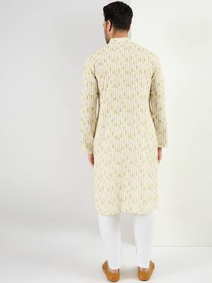 Men cream viscose rayon striped embroidered chikankari straight kurta 4