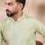 Men green silk blend solid embroidered straight kurta with trouser
