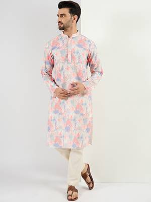Men off white viscose rayon abstract embroidered chikankari straight kurta 2