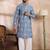 Men blue silk blend solid embroidered straight kurta sets