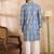 Men blue silk blend solid embroidered straight kurta sets