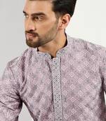 Men lavender viscose rayon solid embroidered chikankari straight kurta