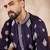 Men purple silk blend solid embroidered straight kurta with trouser