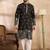 Men black silk blend solid embroidered straight kurta sets