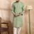 Men green silk blend solid embroidered straight kurta sets