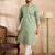 Men green silk blend solid embroidered straight kurta sets