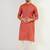 Men orange cotton solid woven design straight kurta