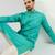 Men teal cotton solid woven design straight kurta
